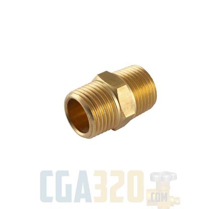 Picture of 1/4" x 1/8"MPT Brass Reducing Hex Nipple
