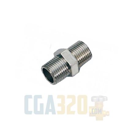 Picture of 1/8" x 1/8"MPT Brass Hex Nipple - Nickel Plated