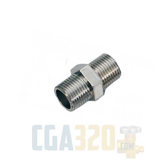 Picture of 1/8" x 1/8"MPT Brass Hex Nipple - Nickel Plated